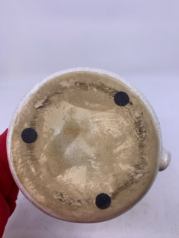 WHITE CRACKLE CERAMIC PITCHER FAITH.