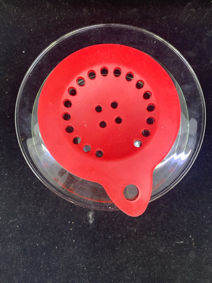 GLASS STONEWALL POPCORN POPPER W/ RED RUBBER TOP.