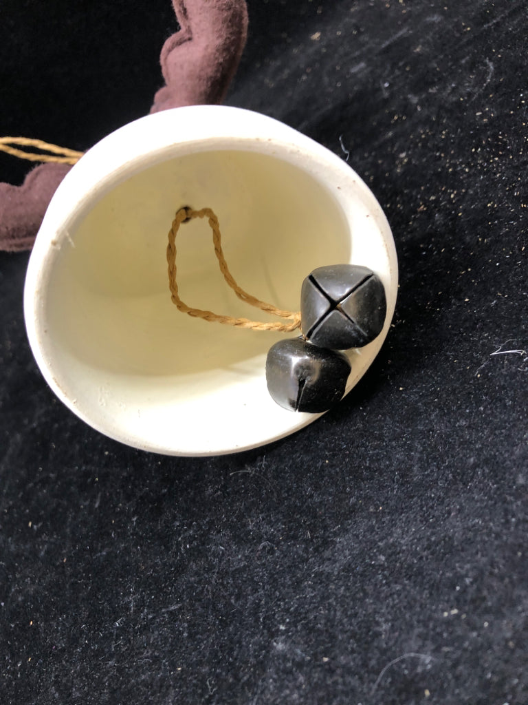 MOOSE CHRISTMAS BELL ORNAMENT W/PEPPERMINT SHIRT.