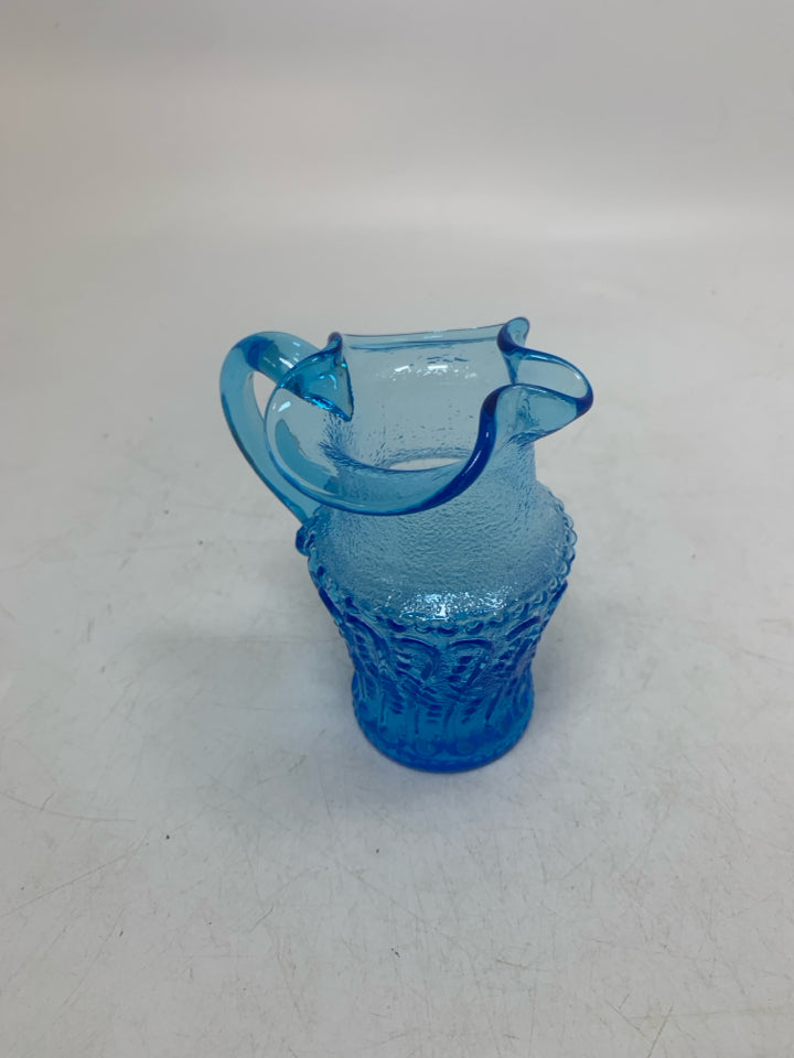 BLOWN LIGHT BLUE TEXTURED GLASS SMALL PITCHER.