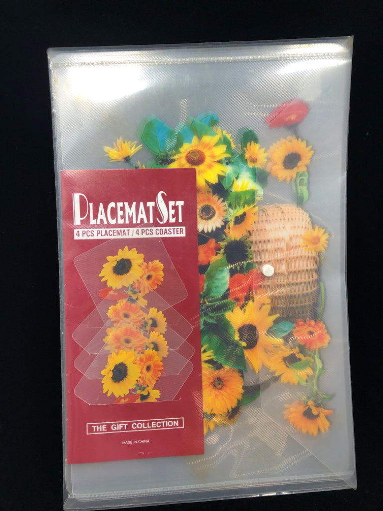NIP 4 SUNFLOWER PLACEMAT SET W/COASTERS.