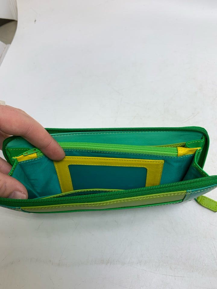 Large Multi-colored Greens Full Zip Leather My Walit