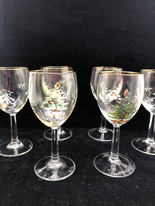 6 SPODE TREE WINE GLASSES.