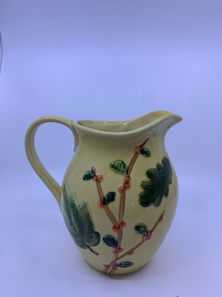 PITCHER W/ EMBOSSED LEAVES + BLOSSOMS- ITALY.
