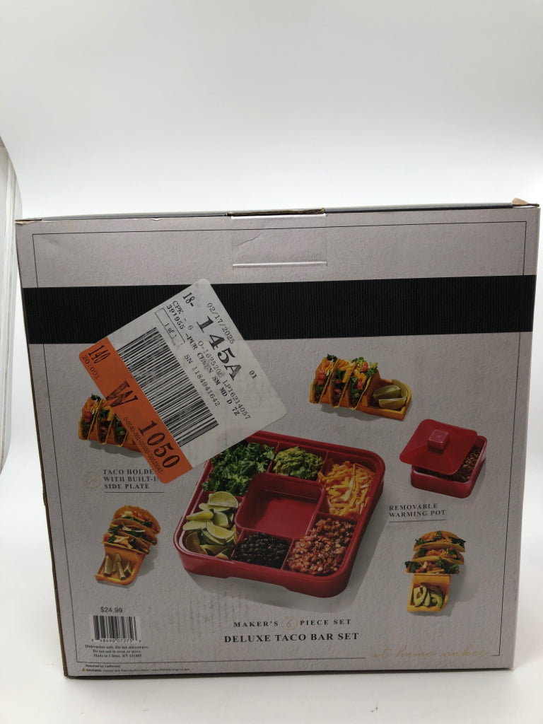NIB BUEN PROVECHO DELUXE TACO BAR SET/WARMING POT.