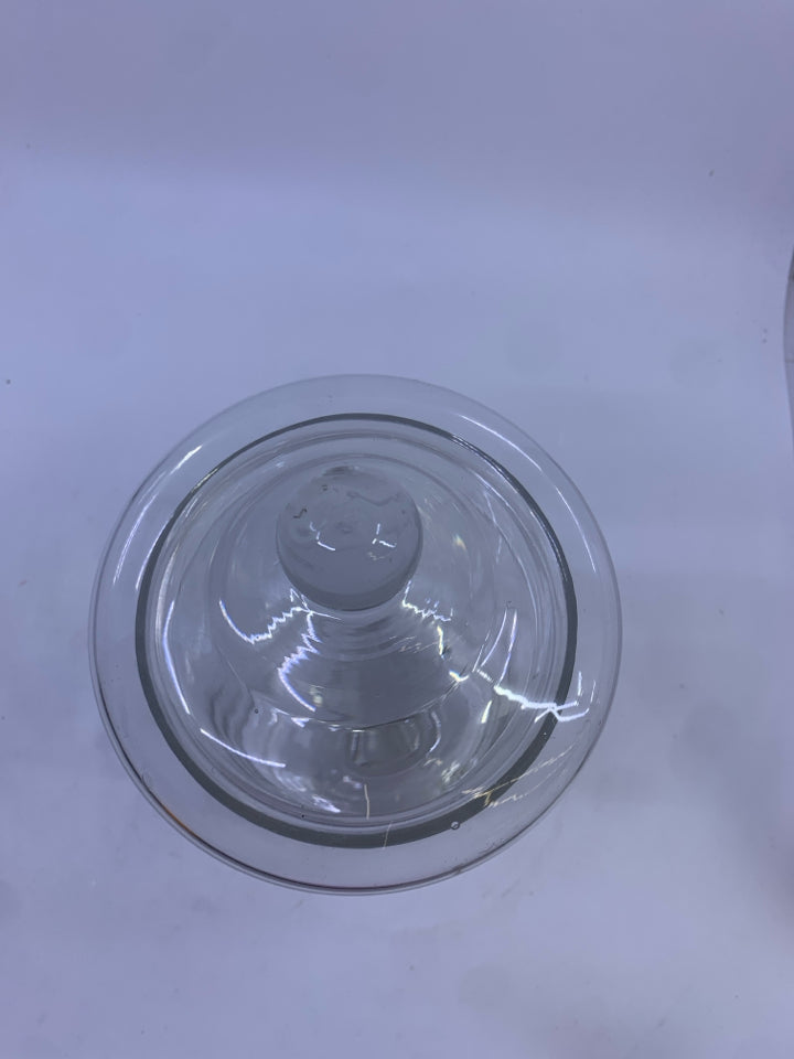FOOTED GLASS JAR W LID.