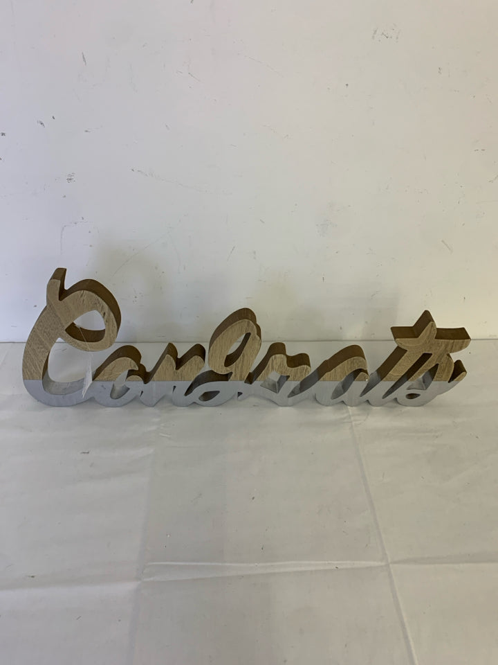 WOOD "CONGRATS" HALF PAINTED SILVER.