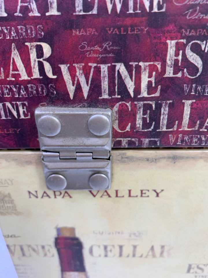 2 BOTTLE WINE CARRYING BOX W/METAL LATCH AND HANDLE.