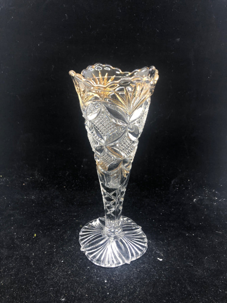 CUT GLASS W GOLD ACCENTS FOOTED VASE.