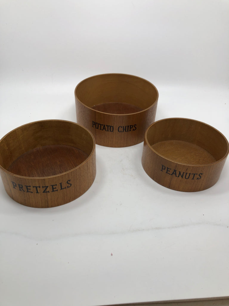 3PC WOOD SNACK BOWLS.