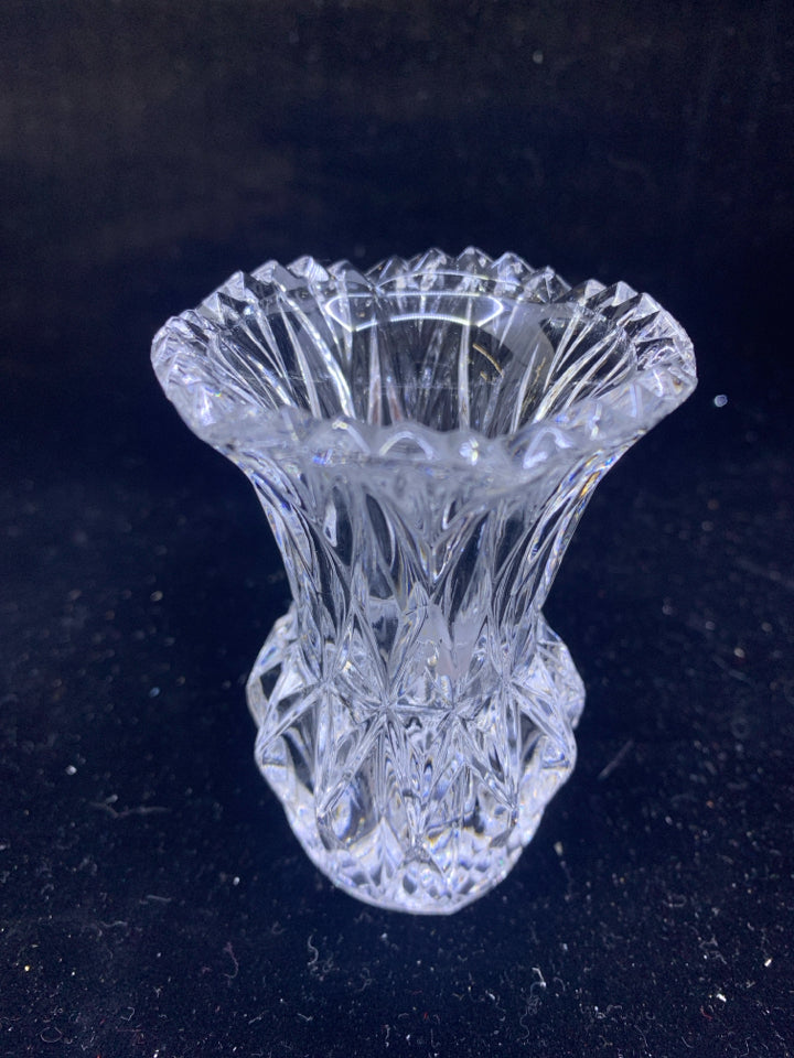 SMALL CUT GLASS VASE/ TOOTHPICK HOLDER.