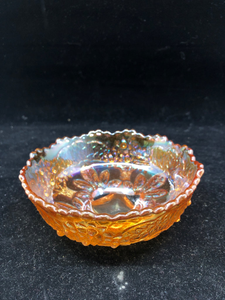 SMALL CARNIVAL GLASS IRIDESCENT NUT BOWL.