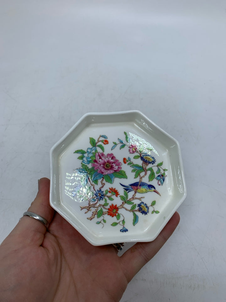 SMALL OCTAGON SHAPED CHERRY BLOSSOMS/BIRDS TRINKET DISH.