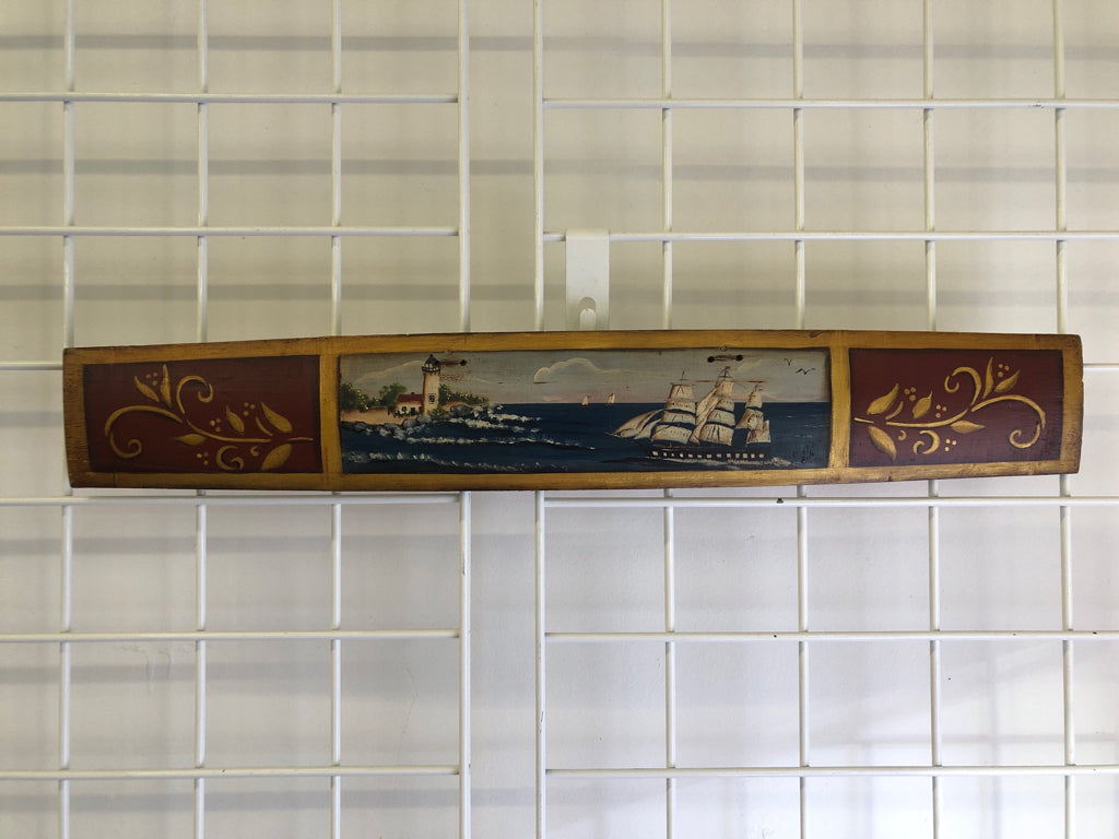 PRIMITIVE PAINTED SAILBOAT WOOD WALL HANGING.