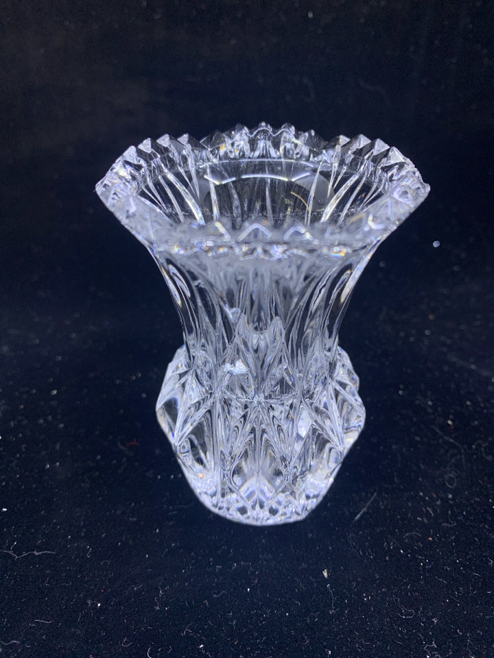 SMALL CUT GLASS VASE/ TOOTHPICK HOLDER.