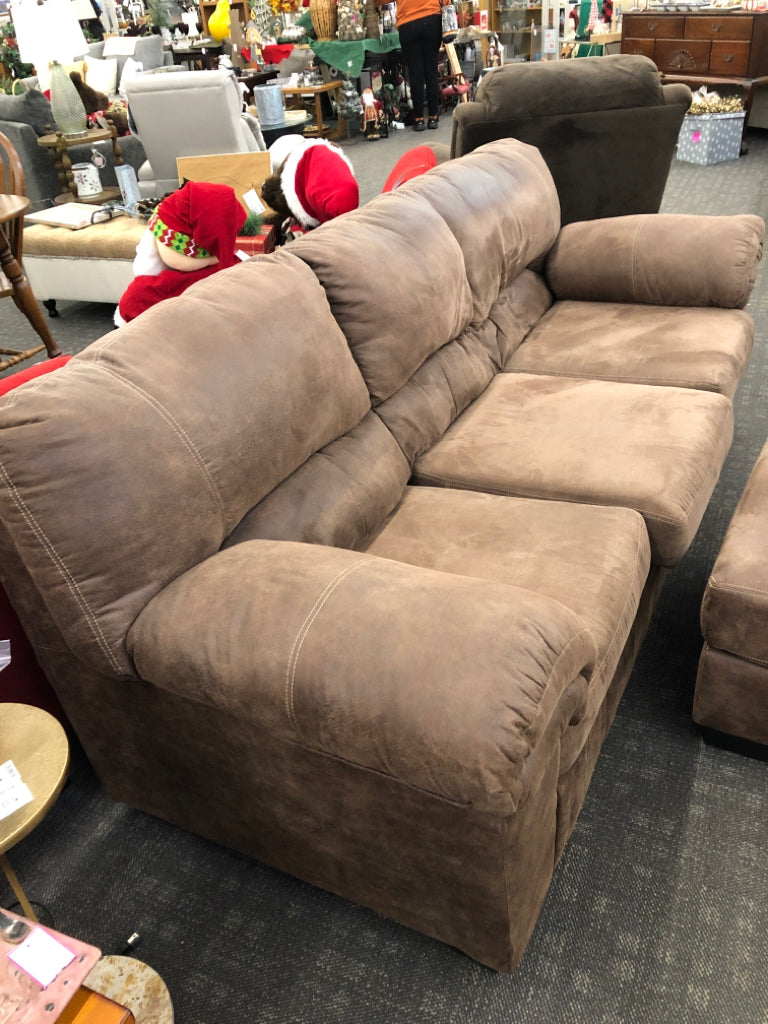 FAUX SUEDE 3-SECTION SOFA W/SM OTTOMAN.