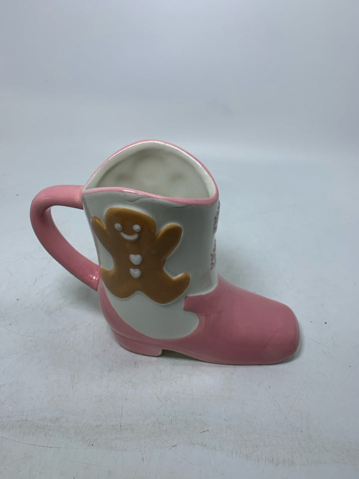 PINK COWGIRL BOOT W/ GINGERBREAD MAN.