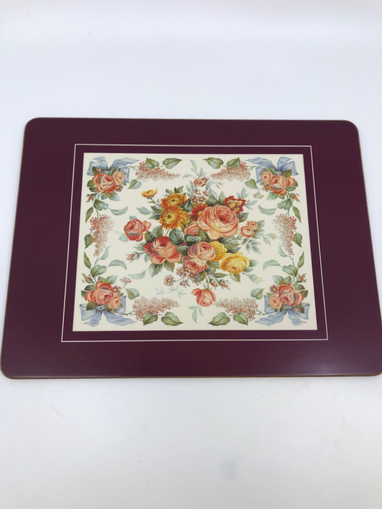 4 FLORAL CORK BACK PLACEMATS.