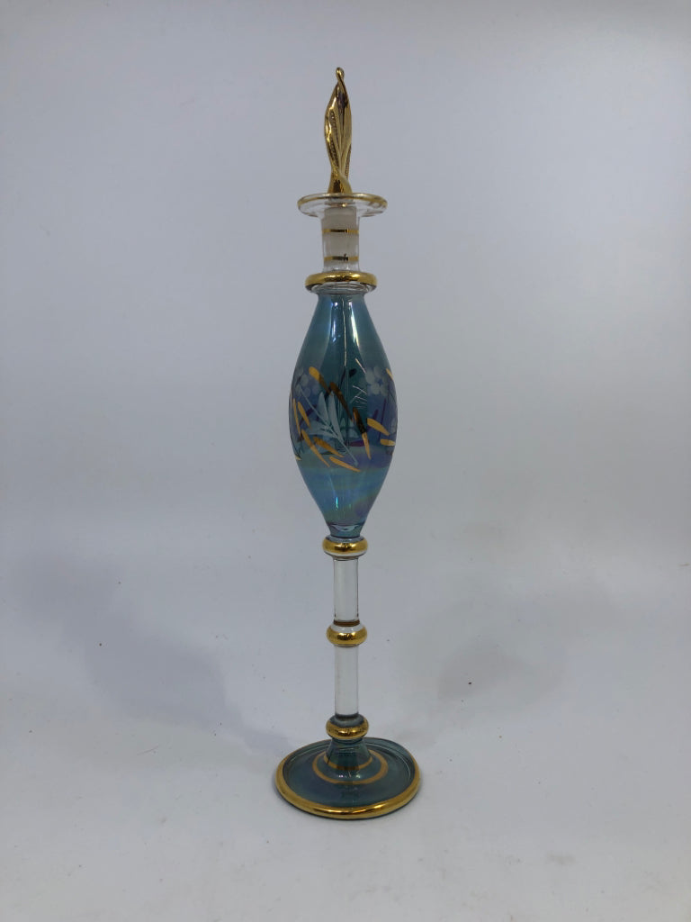 BLUE FLORAL PERFUME BOTTLE.