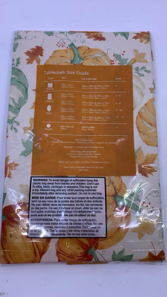 NIP AUTUMN BREEZE PUMPKIN VINYL TABLECLOTH.