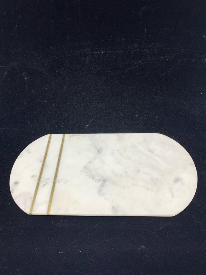 WHITE MARBLE FOOTED TRAY W GOLD STRIPES.