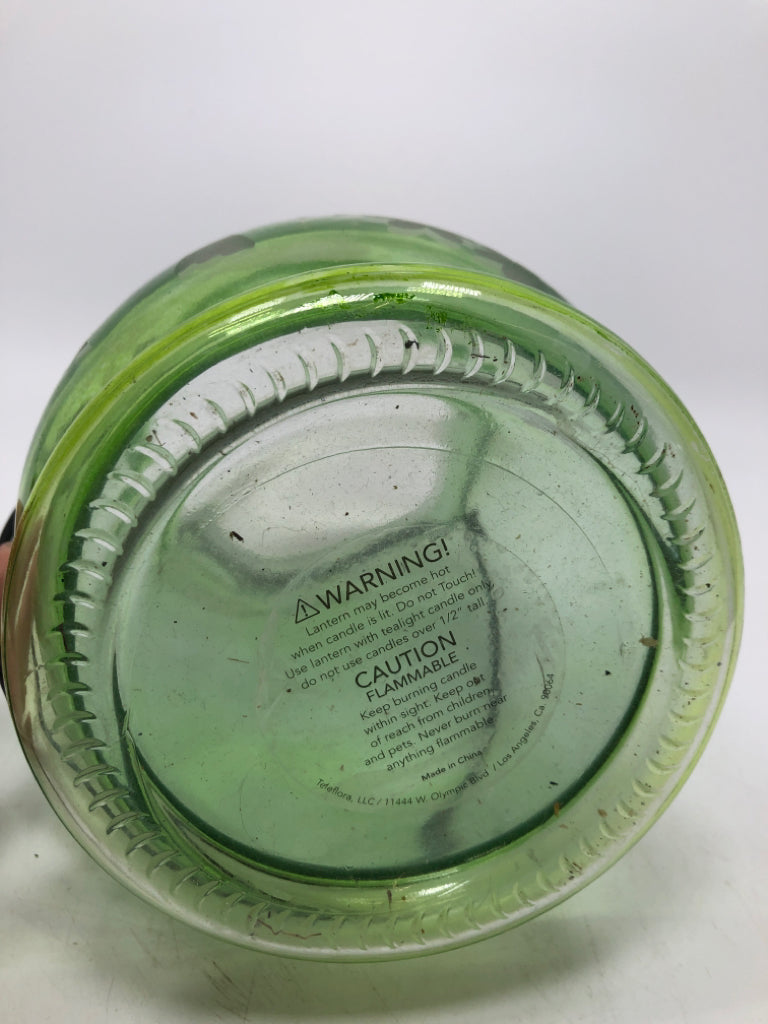 GREEN FROSTED BIRD CANDLE LANTERN.