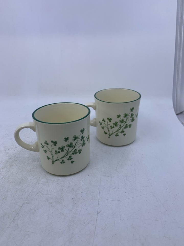 2 CREAM SHAMROCK/CREST MUGS.