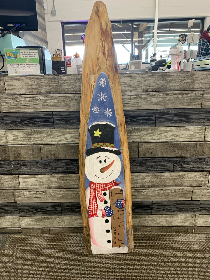 SNOWMAN WOOD SLAB PORCH SIGN.