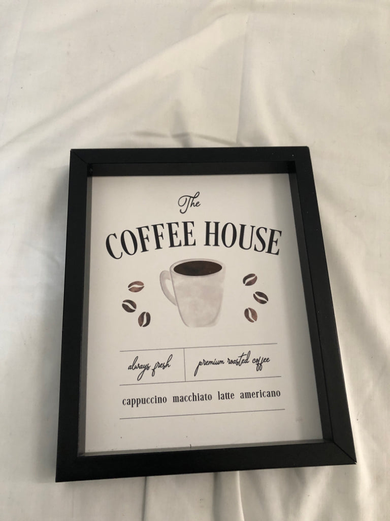 COFFEE HOUSE IN BLACK FRAME WALL HANGING.