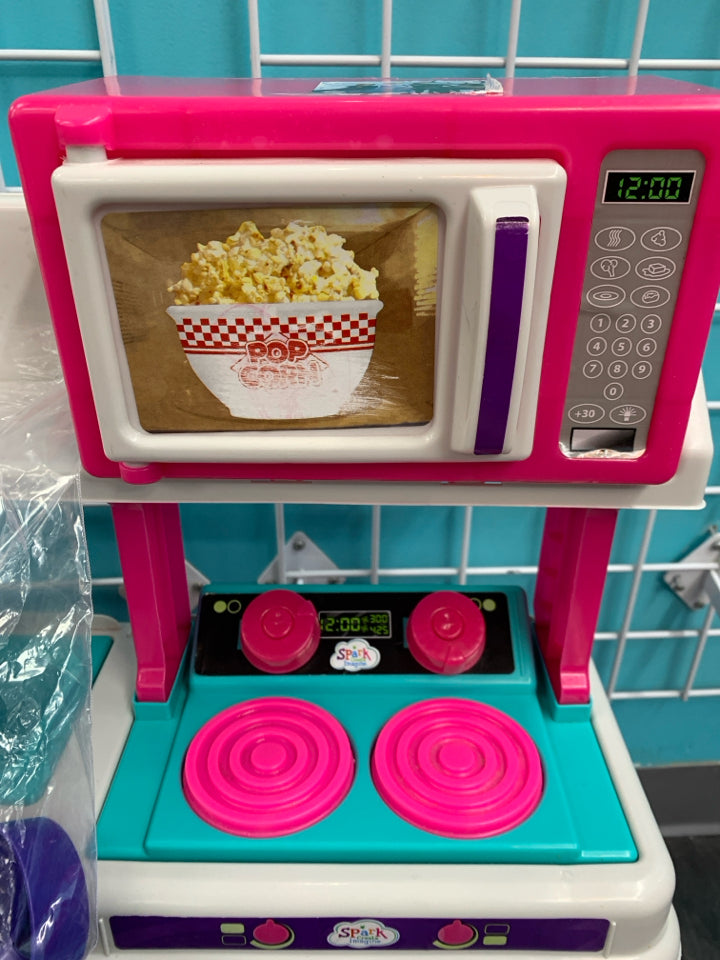 Play Kitchen with 11 Piece Accessory Play Set - Pink