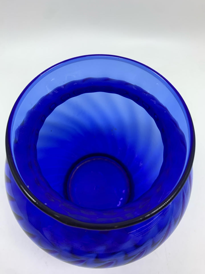 COBALT BLUE GLASS VASE.