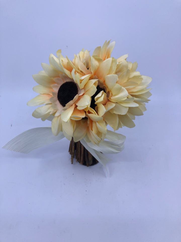 FAUX YELLOW FLORAL AND BROWN STEMS.