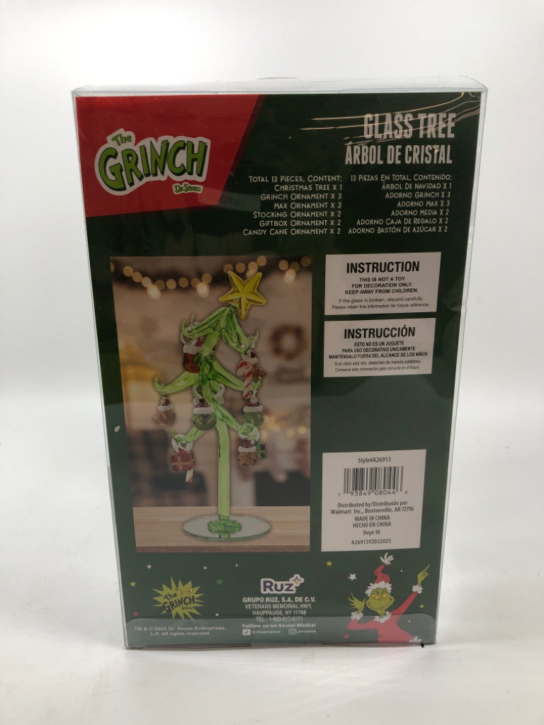 NIB GRINCH GLASS TREE & ORNAMENTS.