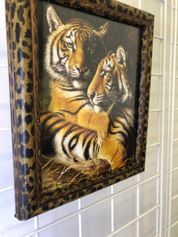 2 TIGERS PHOTO IN LEOPARD PRINT FRAME.