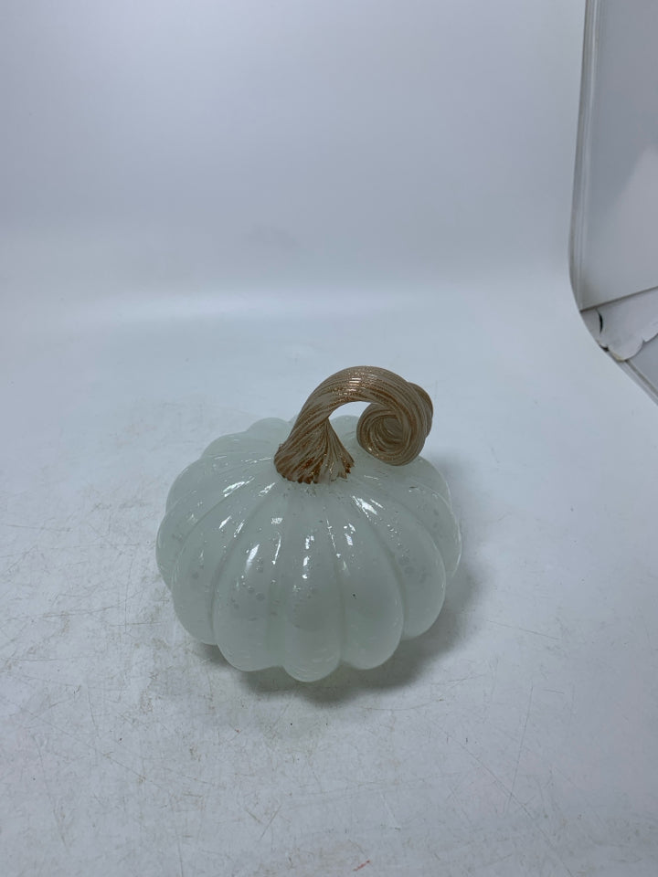 MILKY GLASS PUMPKIN W/ ROSE GOLD STEM LIGHT UP.