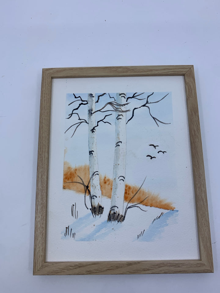 SMALL WATER COLOR BIRCH TREE WALL HANGING.