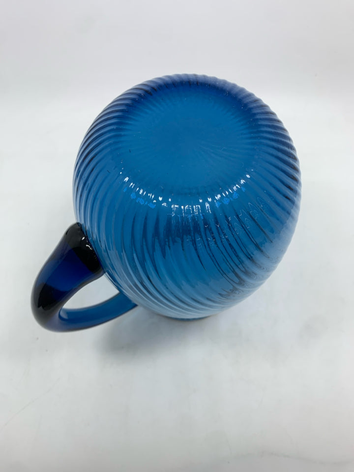 SWIRL PITCHER BLUE GLASS.
