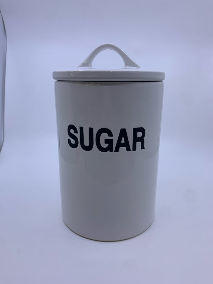 WHITE SUGAR CANISTER W/ LID.