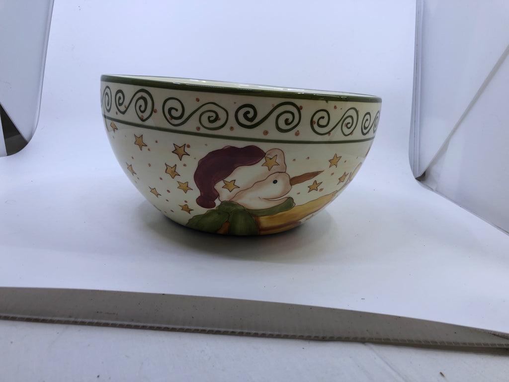JUST BELIVE YELLOW/GREEN SNOWMAN SERVING BOWL.