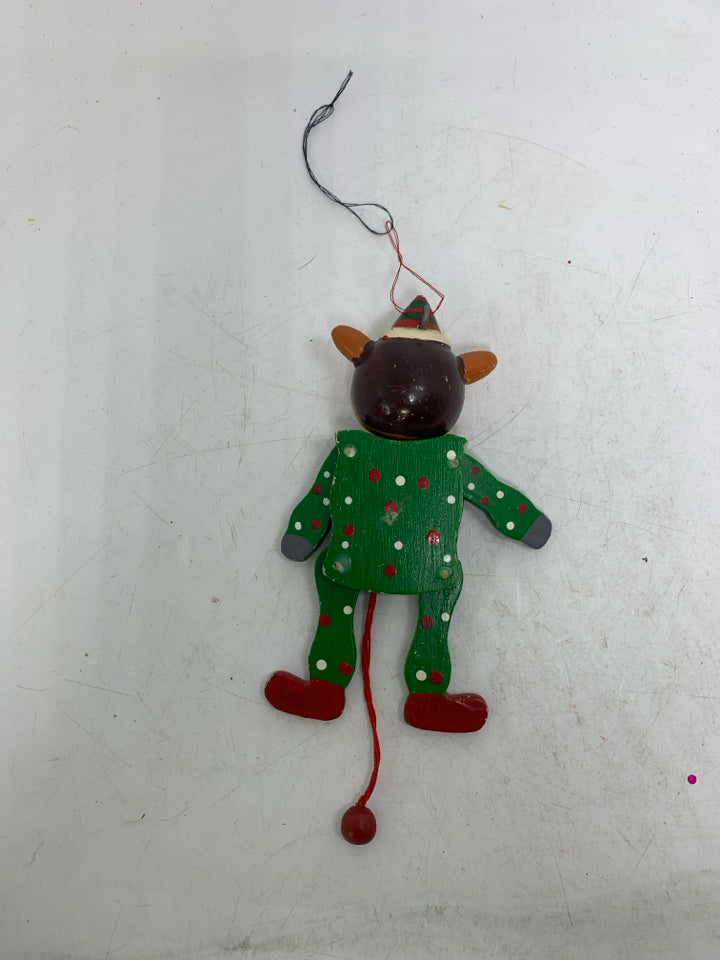 VTG CAT W/ GREEN POLKA DOT SUIT PULL TOY.