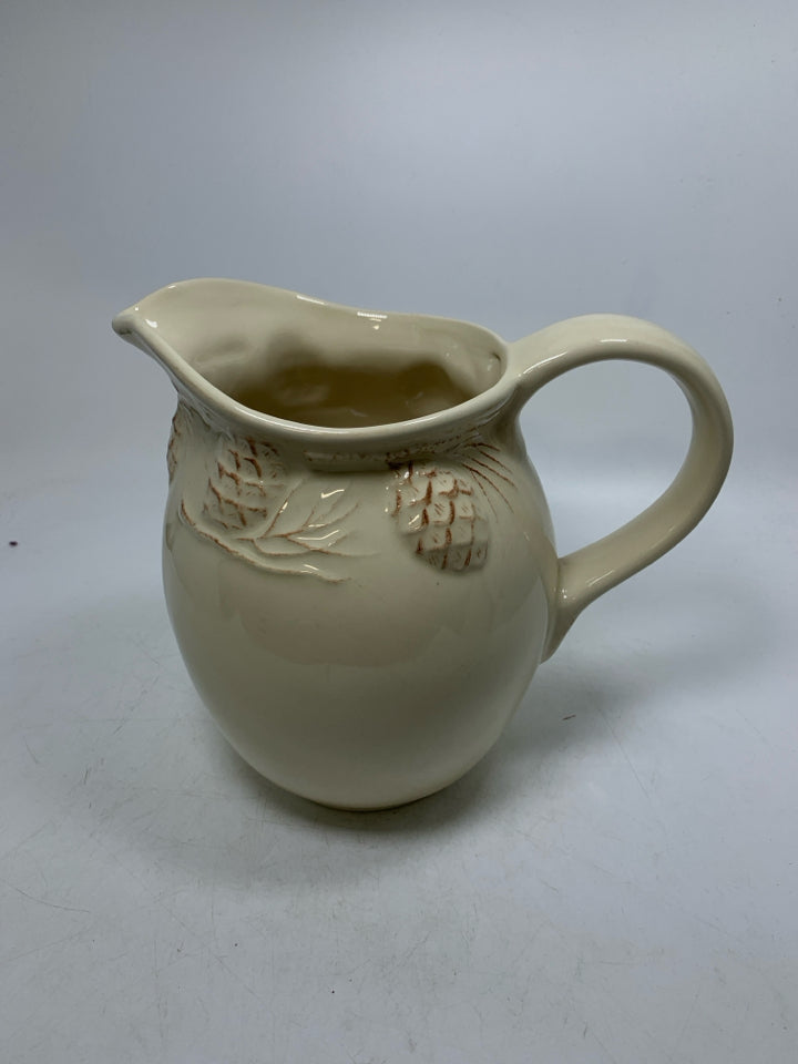 LARGE PITCHER/VASE W/ EMBOSSED PINECONES.