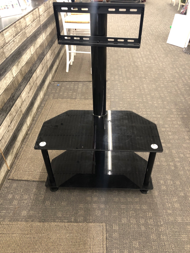 TV STAND BLACK GLASS/METAL W 2 SHELVES.