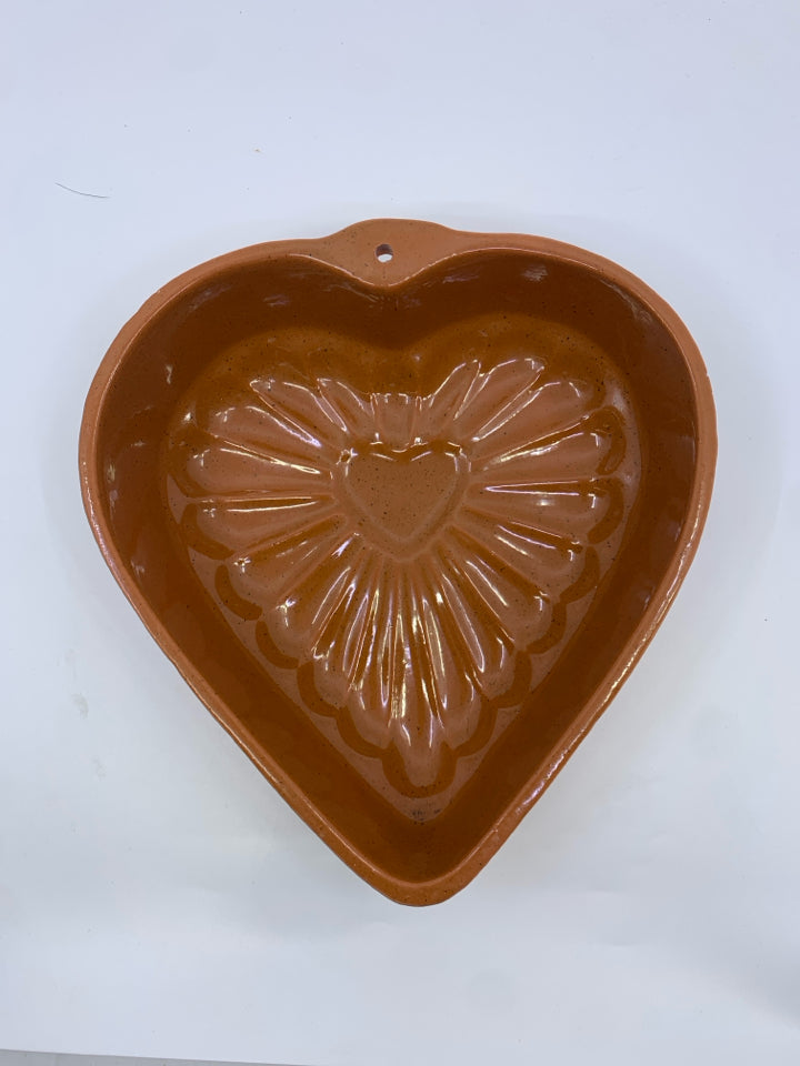 TERRA COTTA HEART SHAPED CAKE PAN.