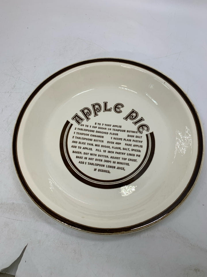 VTG APPLE PIE PLATE W/ RECIPE.