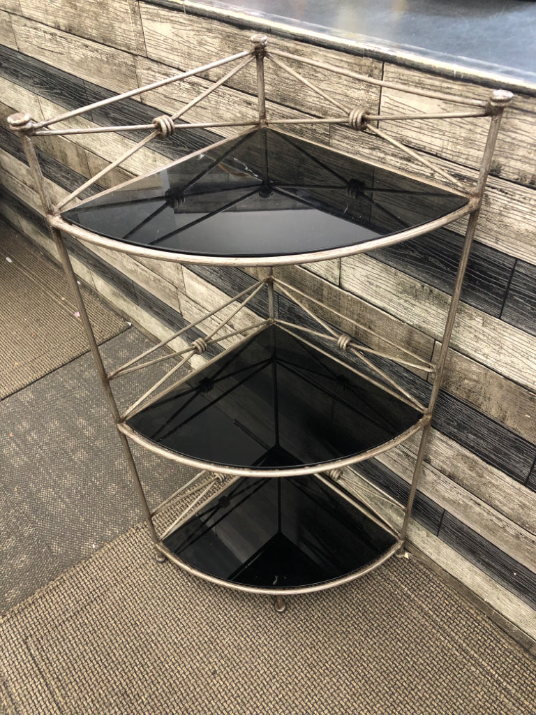 BLACK 3 TIER CORNER PLANT STAND.