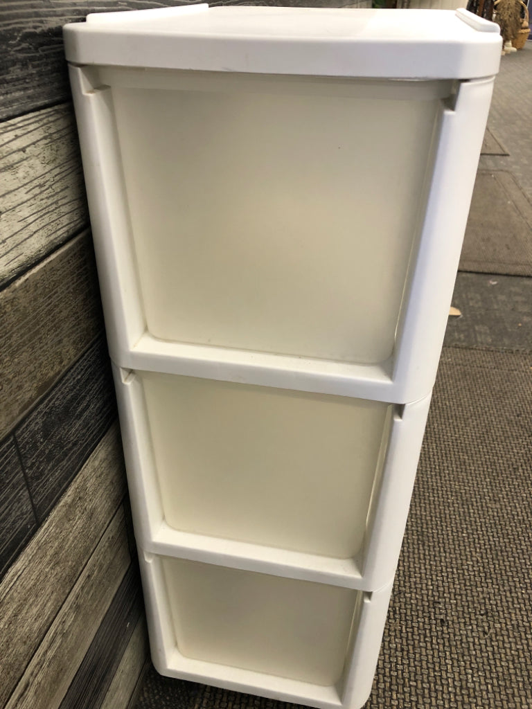 NARROW 3 DRAWER WHITE STORAGE CART.