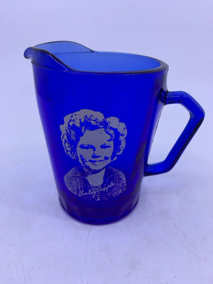 VTG COBALT BLUE GLASS SHIRLEY TEMPLE CREAMER.