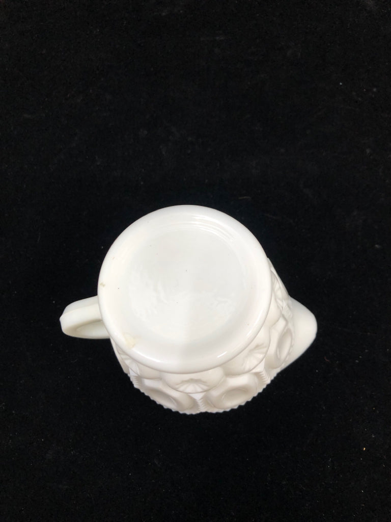 VTG MILK GLASS CREAMER W/CIRCLE PATTERN.