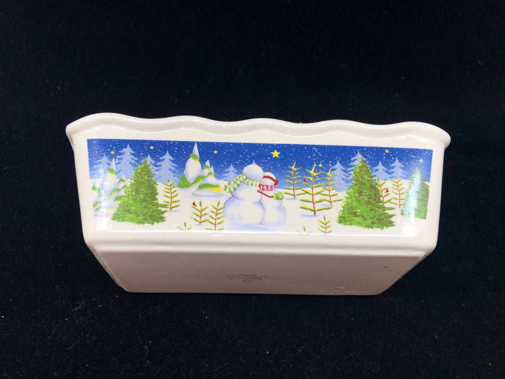 SNOWMAN COUPLE BAKING CERAMIC LOAF PAN.