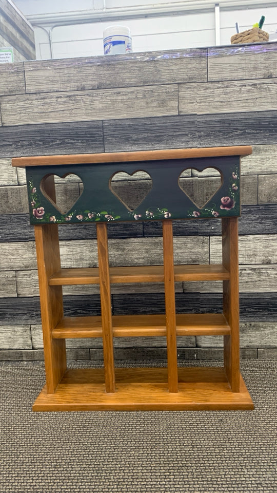 HEART CUTOUT DISH DISPLAY WOOD WALL SHELF.